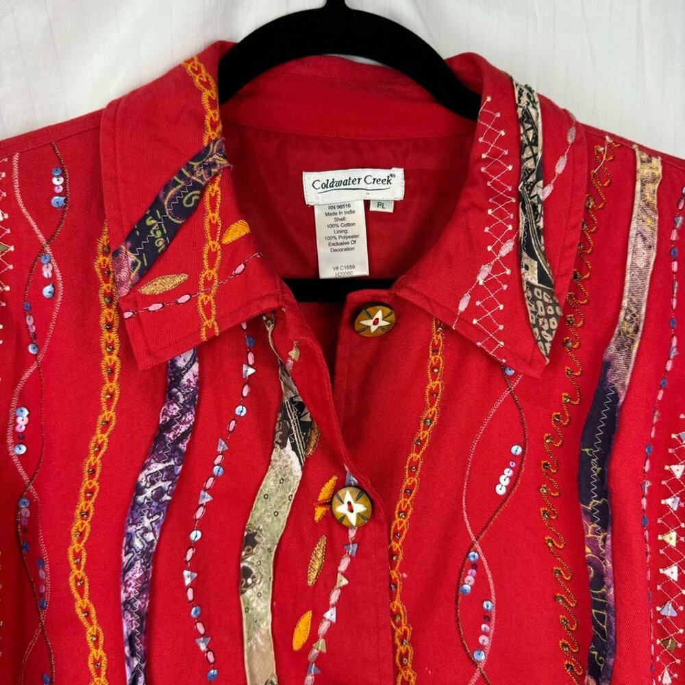 Coldwater Creek Vintage Red Textured Blazer Women Petite Large Embellished Boho - Picture 6 of 9